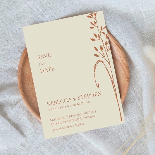 Elegante crème & terracotta boho save the date  kaart