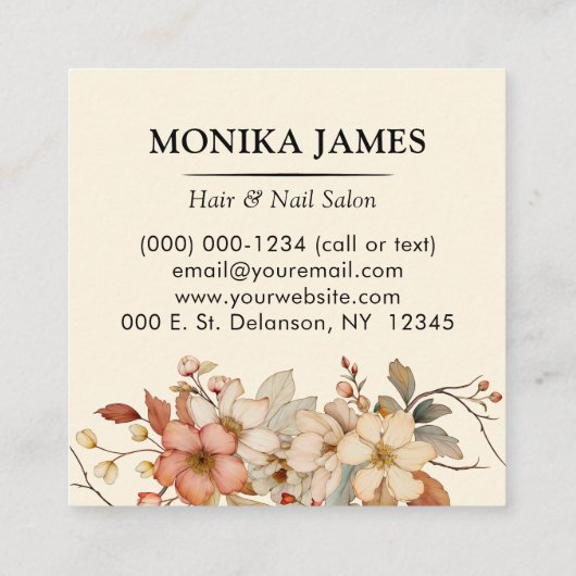 Elegante Creme Waterverf Wildflower Vierkante Visitekaartje (Achterkant)