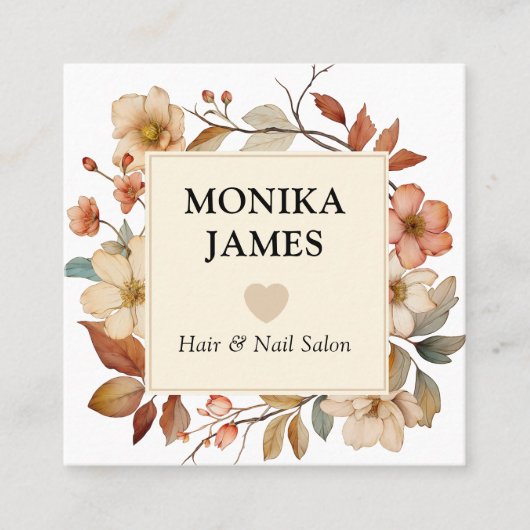 Elegante Creme Waterverf Wildflower Vierkante Visitekaartje (Voorkant)