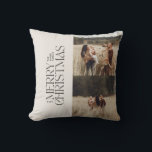 Elegante crème zwart gebladerte moderne minimale f kussen<br><div class="desc">Elegante multi foto modern minimal cream en zwarte waterverf botanische typografie Merry Christmas vakantie decor kussen.</div>