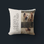 Elegante crème zwart gebladerte moderne minimale f kussen<br><div class="desc">Elegante multi foto modern minimal cream en zwarte waterverf botanische typografie Merry Christmas vakantie decor kussen.</div>