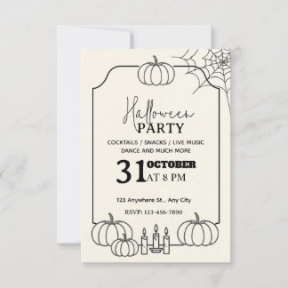 Elegante Crème & Zwarte Halloween-feestuitnodiging Kaart