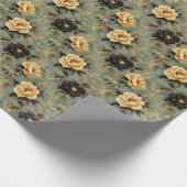 Elegante Crème & Zwarte Rozen op Sage Green & Gold Cadeaupapier (Hoek)