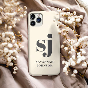 Elegante crèmekleurige monogram beginletters Case-Mate iPhone case