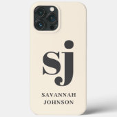 Elegante crèmekleurige monogram beginletters Case-Mate iPhone case (Achterkant)