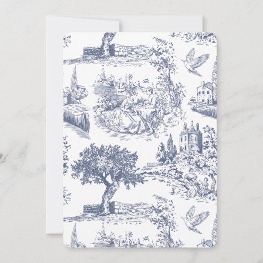 Elegante  Crest Blue Toile Wedding Kaart (Achterkant)