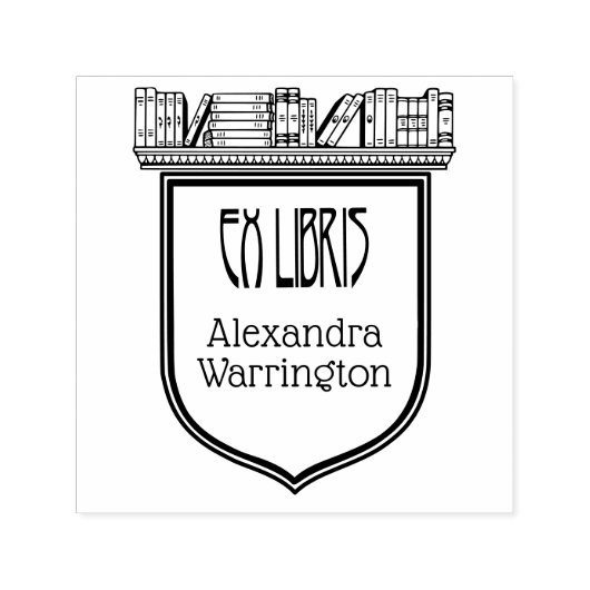 Elegante Crest Boekenplank Ex Libris Boeknaam Zelfinktende Stempel (Design)
