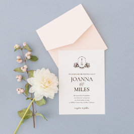 Elegante Crest Botanische Monogram Bruiloft Kaart