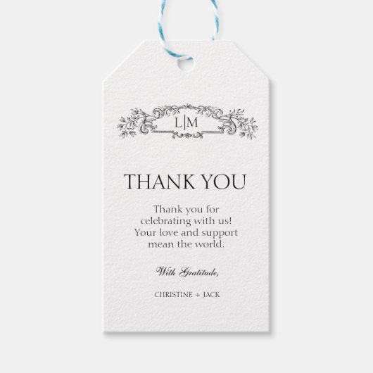 Elegante Crest Botanische Monogram Huwelijksdank Cadeaulabel (Voorkant)
