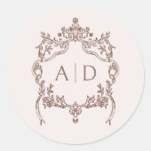 Elegante Crest bruiloft monogrammen Ronde Sticker (Voorkant)