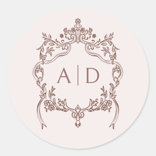 Elegante  Crest bruiloft monogrammen Ronde Sticker (Voorkant)