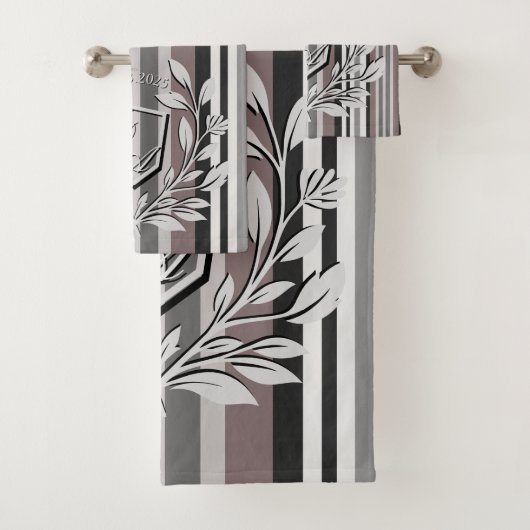 Elegante Crest Earth Tones Bruine Savannah Strepen Bad Handdoek (Insitu)