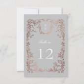 Elegante Crest Floral Trouwtafel Nummer RSVP Kaartje (Voorkant)
