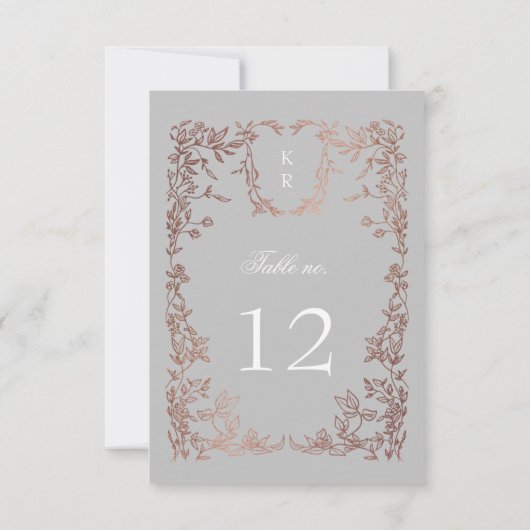 Elegante Crest Floral Trouwtafel Nummer RSVP Kaartje (Achterkant)