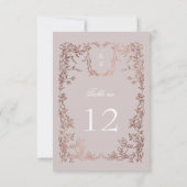 Elegante Crest Floral Trouwtafel Nummer RSVP Kaartje (Achterkant)
