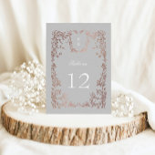 Elegante Crest Floral Trouwtafel Nummer RSVP Kaartje