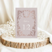 Elegante Crest Floral Trouwtafel Nummer RSVP Kaartje