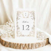 Elegante Crest Floral Trouwtafel Nummer RSVP Kaartje