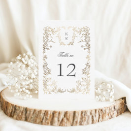 Elegante Crest Floral Trouwtafel Nummer RSVP Kaartje