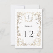 Elegante Crest Floral Trouwtafel Nummer RSVP Kaartje (Voorkant)