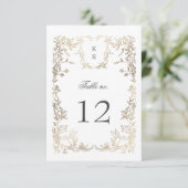 Elegante Crest Floral Trouwtafel Nummer RSVP Kaartje (Staand voorkant)