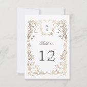 Elegante Crest Floral Trouwtafel Nummer RSVP Kaartje (Achterkant)