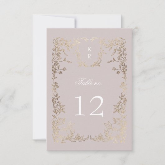 Elegante Crest Floral Trouwtafel Nummer RSVP Kaartje (Voorkant)