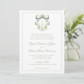 Elegante Crest met saliegroene strik | Monogram tr Kaart (Staand voorkant)