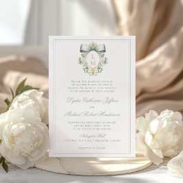 Elegante Crest met saliegroene strik | Monogram tr Kaart
