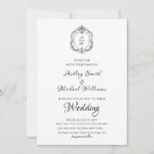 Elegante Crest Minimalist formele monogram bruilof Kaart (Voorkant)