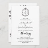 Elegante Crest Minimalist formele monogram bruilof Kaart (Voorkant / Achterkant)