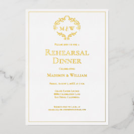 Elegante Crest Monogram bruiloft repetitie diner Folie Uitnodiging