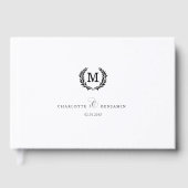 Elegante Crest Monogram Huwelijk Wit Gastenboek (Voorkant)