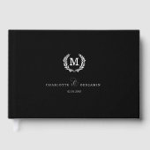 Elegante Crest Monogram Huwelijk Zwart Gastenboek (Voorkant)