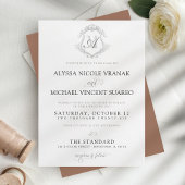 Elegante Crest Monogram Mocha Wedding Kaart
