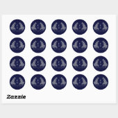 Elegante Crest Monogram Navy Heritage Bruiloft Ronde Sticker (Vel)