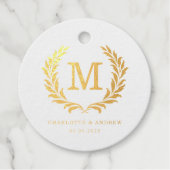 Elegante Crest Monogram Trouw Bedankjes Labels (Voorkant)