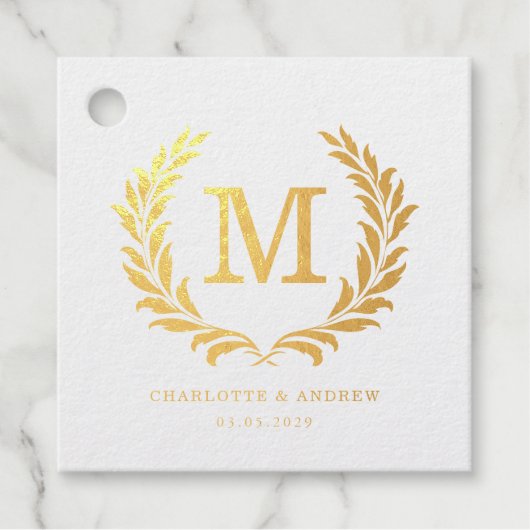 Elegante Crest Monogram Trouwdag Bedankjes Labels (Voorkant)