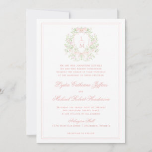 Elegante Crest w / Blush Pink Bow   Monogram bruil Kaart