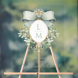 Elegante Crest w / Groene Bow Bruiloft Welkom Acryl Bord