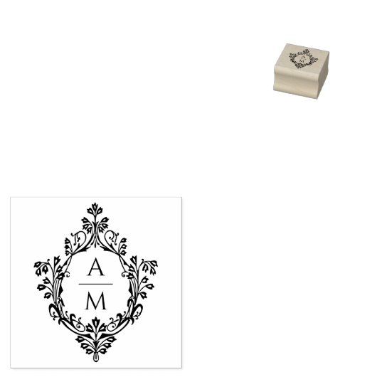 Elegante  Crest Wedding Monogram 2 Initialen Rubberstempel (Gestempeld)