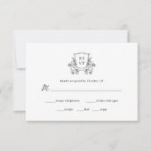 Elegante Crest Zwart-wit Bruiloft Maaltijd Keuze RSVP Kaartje (Voorkant)