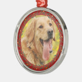Elegante Crimson Gold Wreath Dog Foto Metalen Ornament (Links)