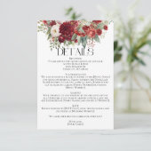 Elegante Crimson Red Cream Bloemen Trouwdetails Informatiekaartje (Staand voorkant)