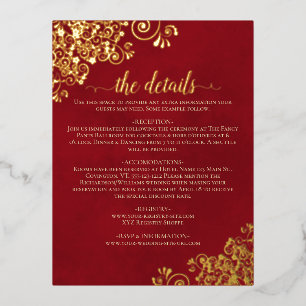 Elegante Crimson Red Gold Foil Wedding Details Kaa Folie Uitnodiging Briefkaart