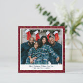 Elegante Crimson Red kerstgroeten met foto Feestdagenkaart (Staand voorkant)