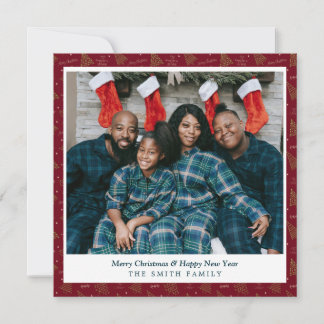 Elegante Crimson Red kerstgroeten met foto Feestdagenkaart