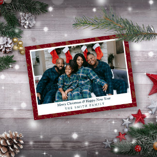 Elegante Crimson Red kerstgroeten met foto Feestdagenkaart