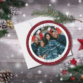 Elegante Crimson Red kerstgroeten met foto Feestdagenkaart