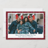 Elegante Crimson Red kerstgroeten met foto Feestdagenkaart (Voorkant)